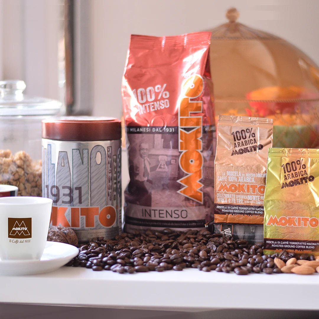 Intenso Italian Espresso Caffe Mokito 40% Arabica & 60% Robusta Medium Roast Ground Coffee with Sweet Taste Box Packaging