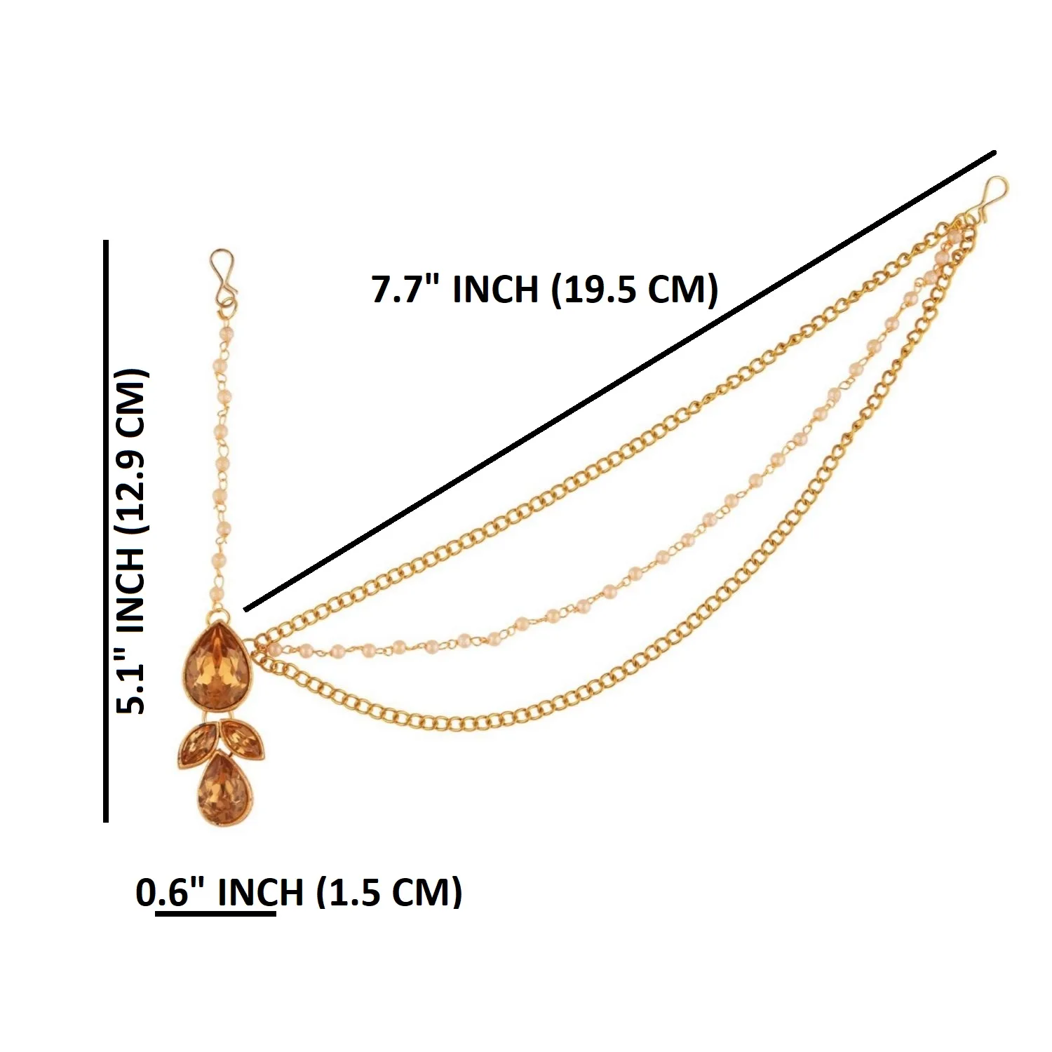 Indian Traditional Jewelry Crystal Maang Tikka One Side Head Chain Bridal Jewellery Set For Women, Brown