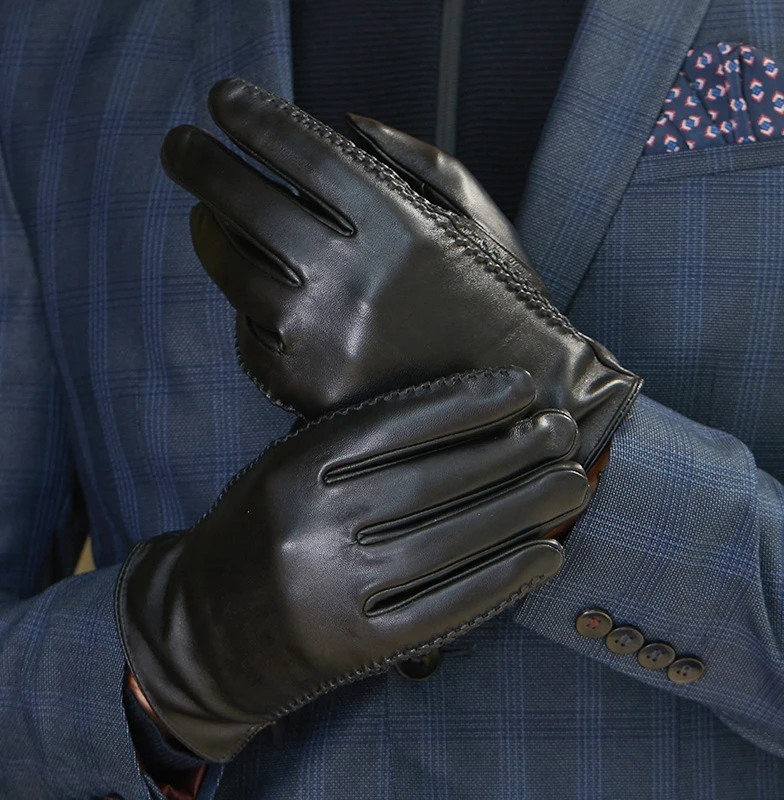 2021 new latest design fashion thermal touch screen winter genuine leather men Waterproof Windproof fashionable heat up gloves