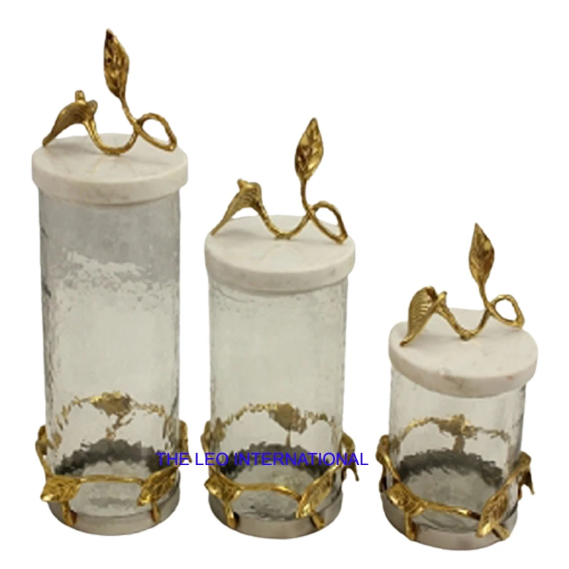 Decorative Marble Lid Kitchen Glass Canister