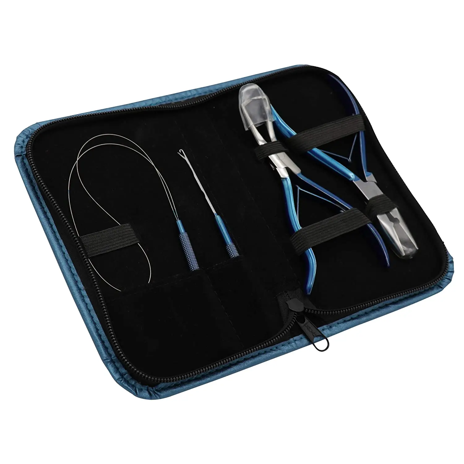 professional hair extensions blue pliers micro ring with ring remover loop & pulling needles
