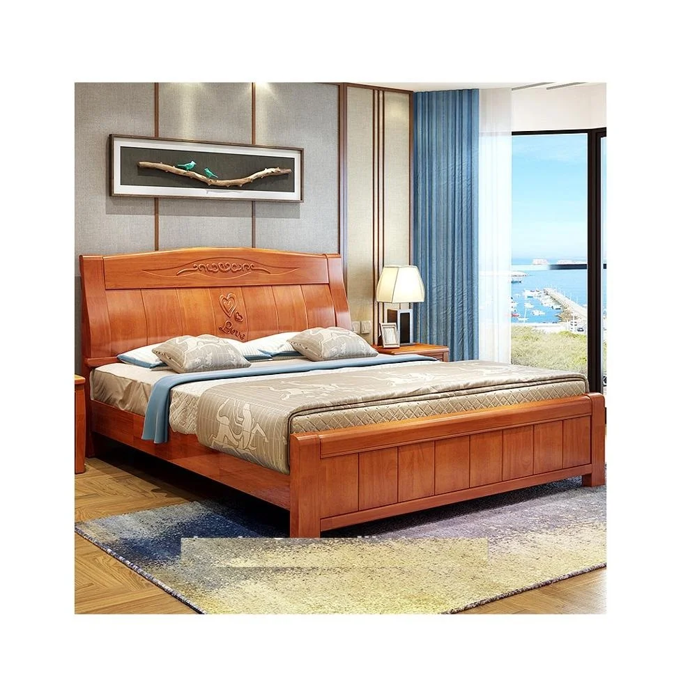 Hot Sell Latest Design Solid Wood King Size Double Bed