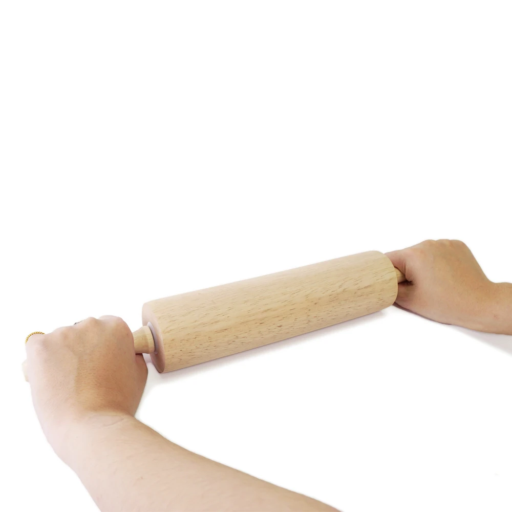 [Holar] Taiwan Made Rubber Beech Wood Dough Roller with Handles for Bread