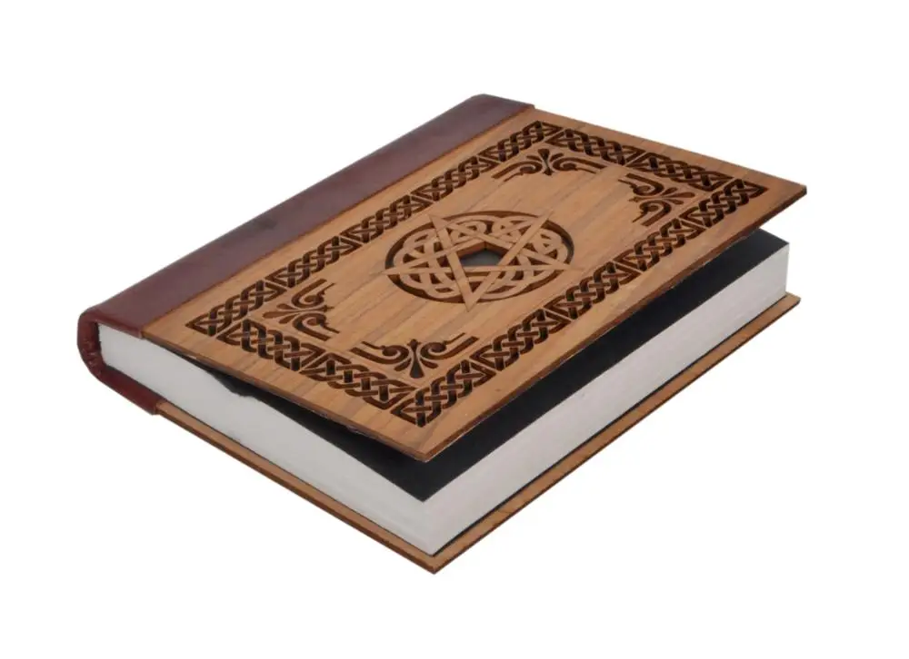 Cut Work Mango Wood Journals Pentagram New Design Creative Eco Friendly Wooden Cover Office Notebooks 120 Pages Notebook Gift