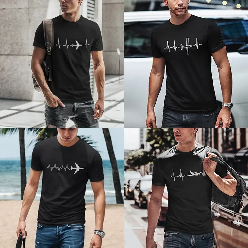 Plane T shirt Aviation Tank Cardiogram Enthusiasts Tops Tshirt Cotton Comfortable Leisure Tee Gift Space Casual T-shirt