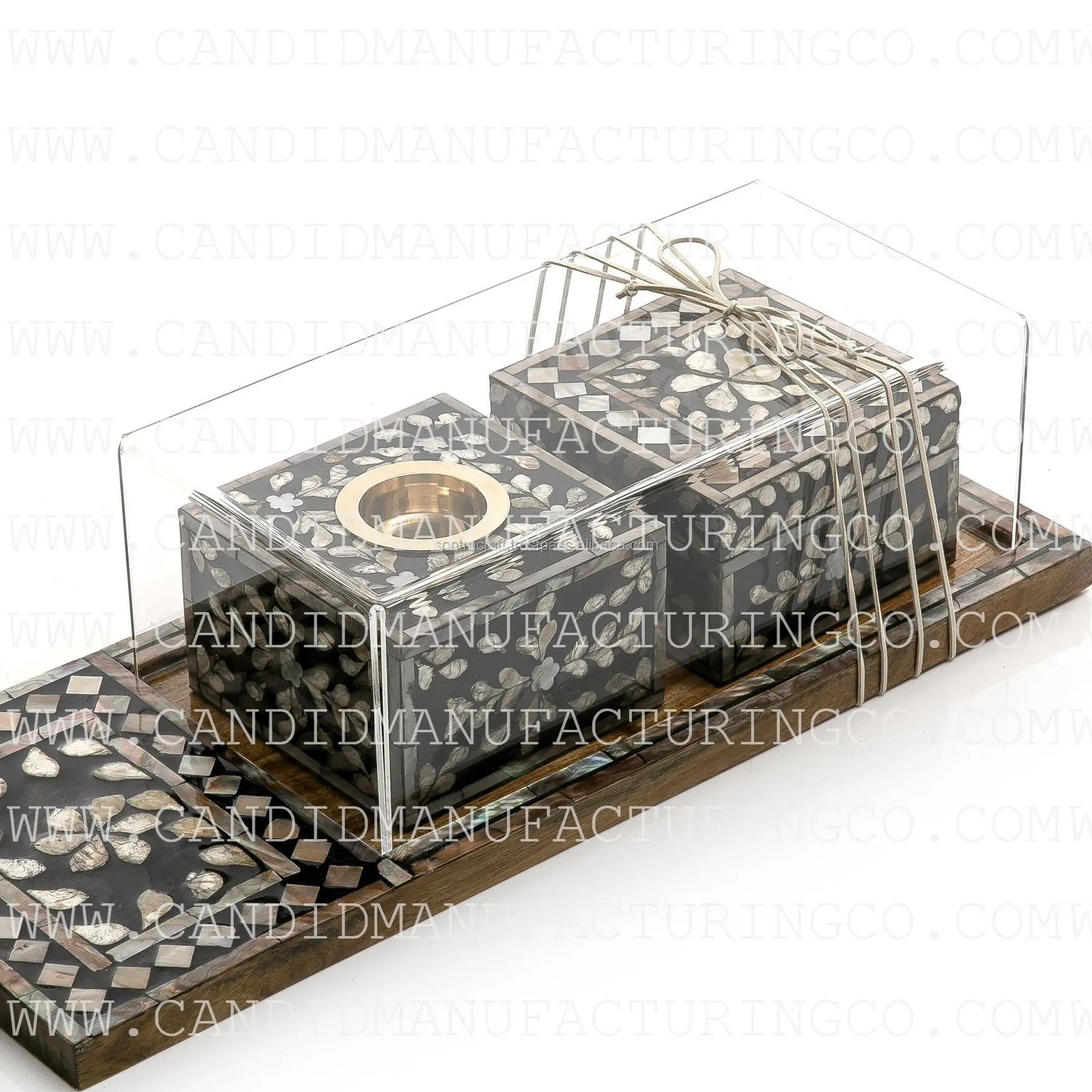 New designs 2024  Mother of Pearl Mubkhar Set Bone Inlay Tray Set With Box and Burner Incense Bakhoor Color Bone Give Away Gifts