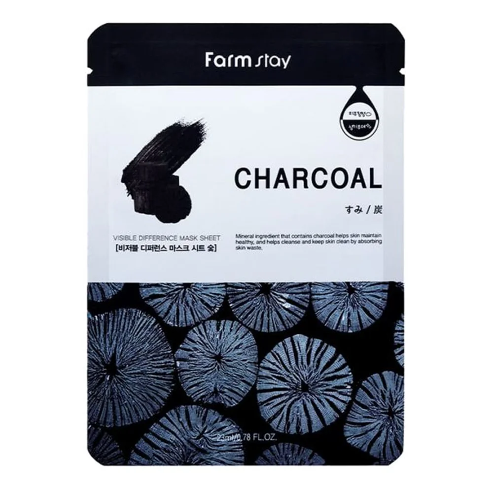 FARMSTAY VISIBLE DIFFERENCE MASK SHEET CHARCOAL PACK - made in Korea Cosmetic - anti-aging anti-wrinkle whitening face lift