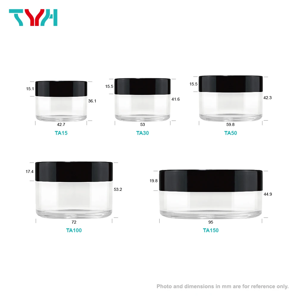 Heavy Wall PET Pure Plastic Clear Transparent Single Wall 15ml - 250ml Round Cream Jar with PET Cap ABS Lid BPA Free (TA series)