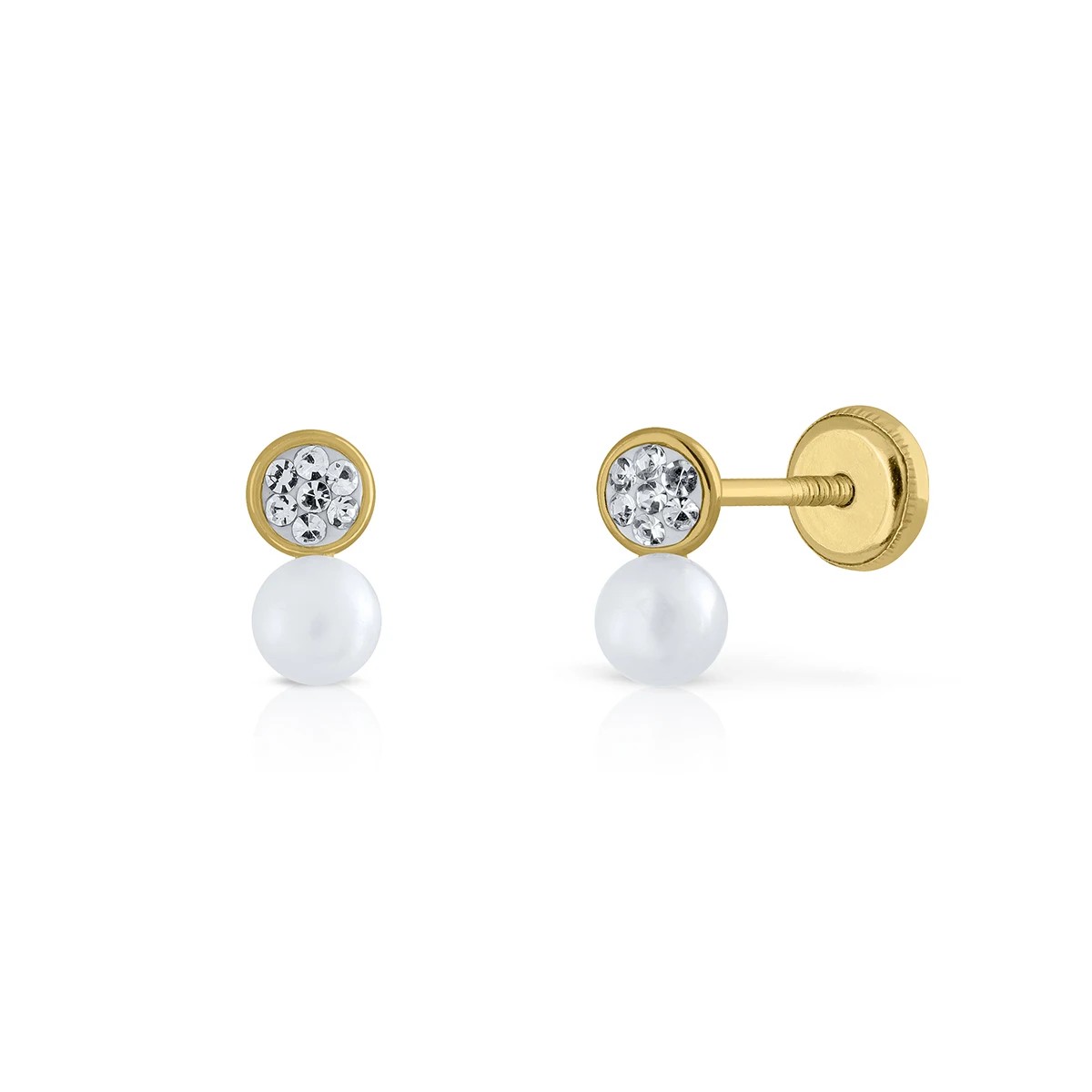 9K SOLID GOLD Fashion Earrings (Available 10k-14k-18k) Freshwater Pearl & CZ Women Children Ear Clip Screw Back Made in Spain