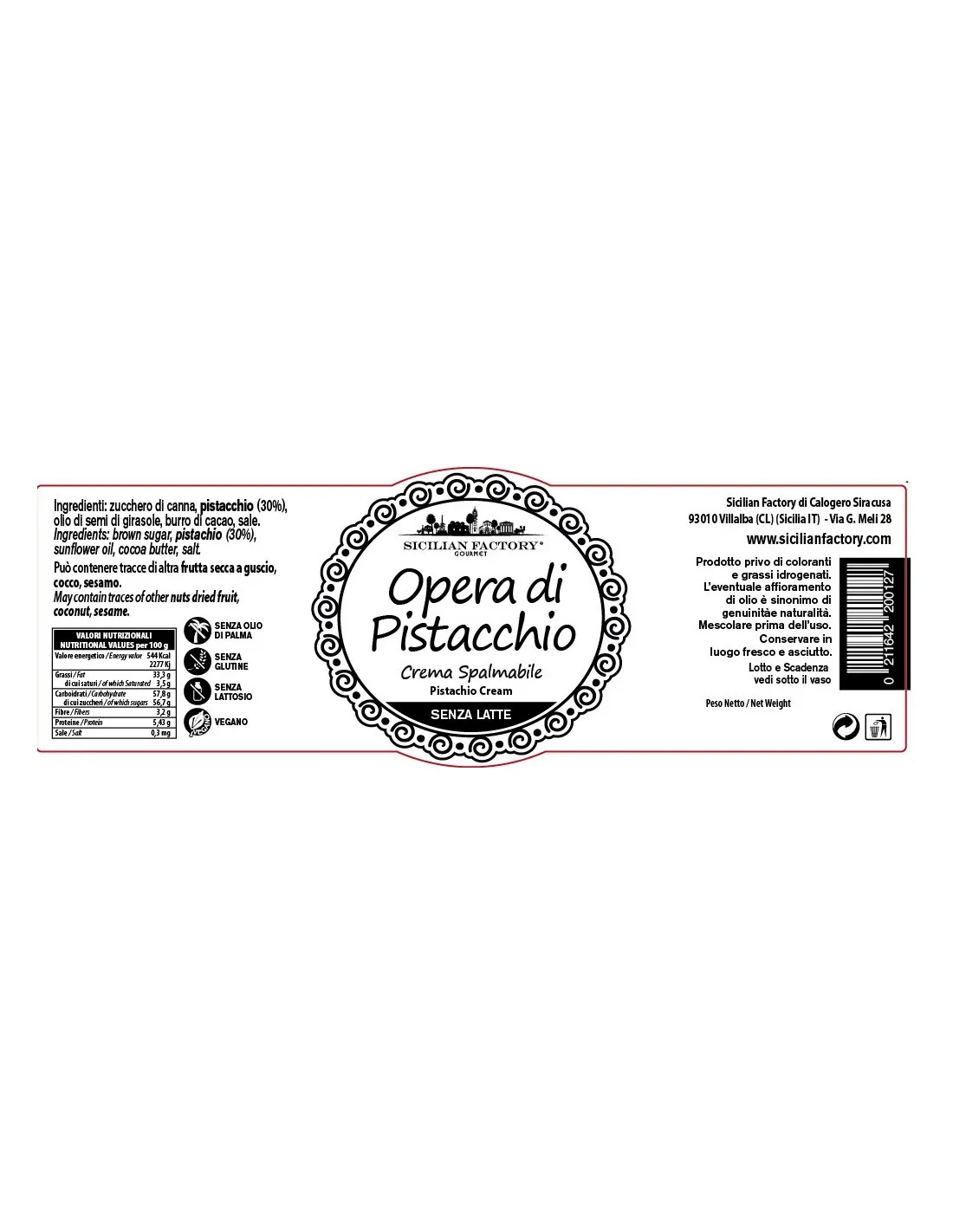 Best Product No Additives Gluten Free Delicate Delicious Taste Pisctachio Cream Perfect as Filling or to be Spread