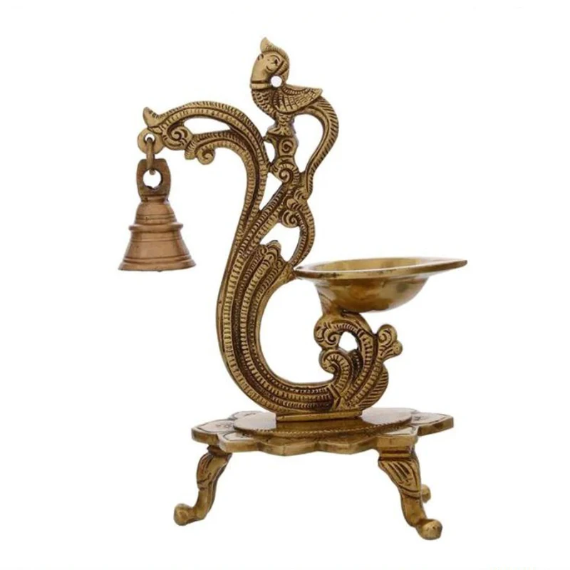 Латунная антикварная масляная лампа «попугай» Diya