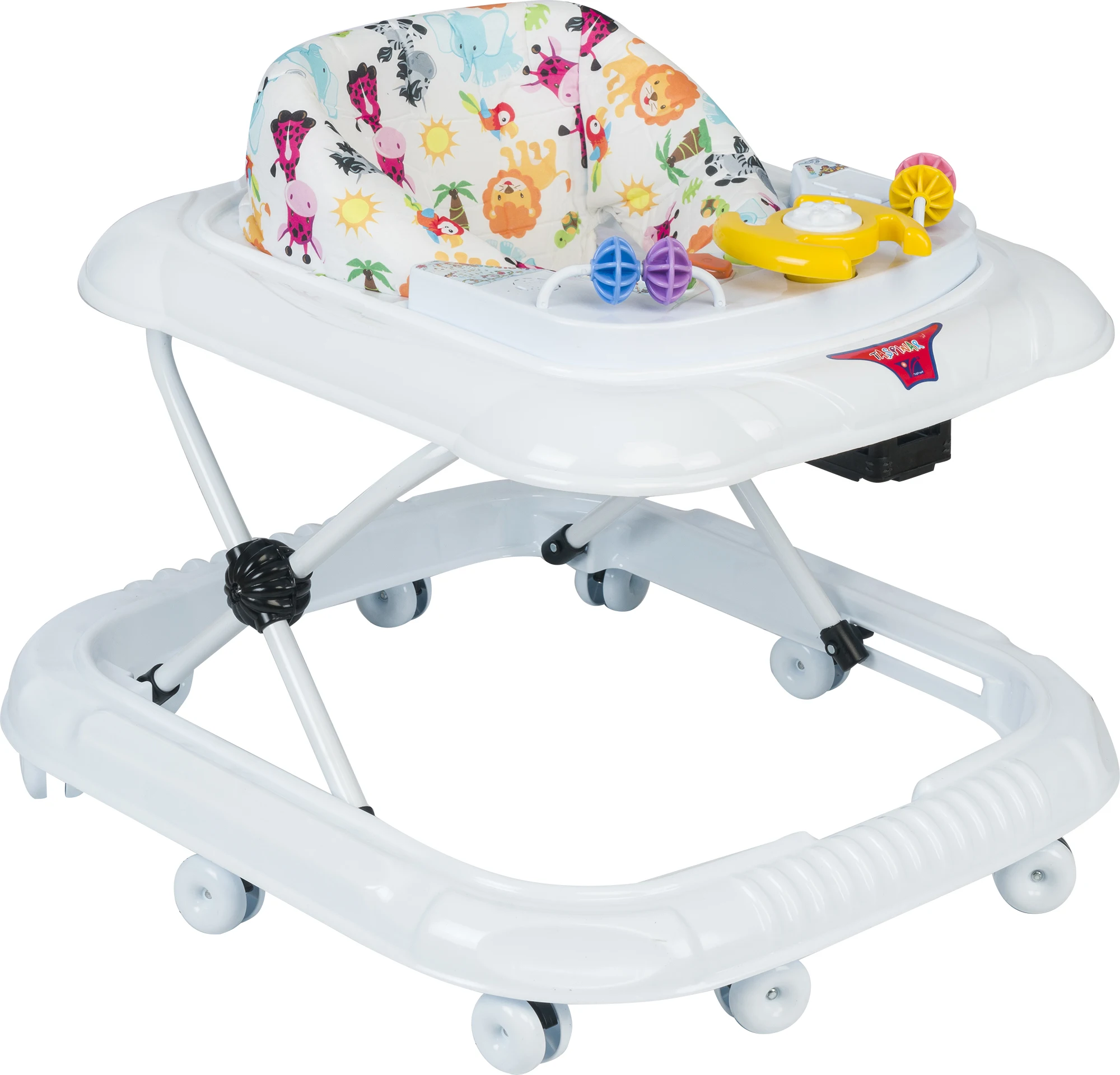 New Baby Walker Foldable Iron Plastic 5 Different Music Light Button Funny Toys Toddler Learn Walk Cheap Swivel Wheels OEM