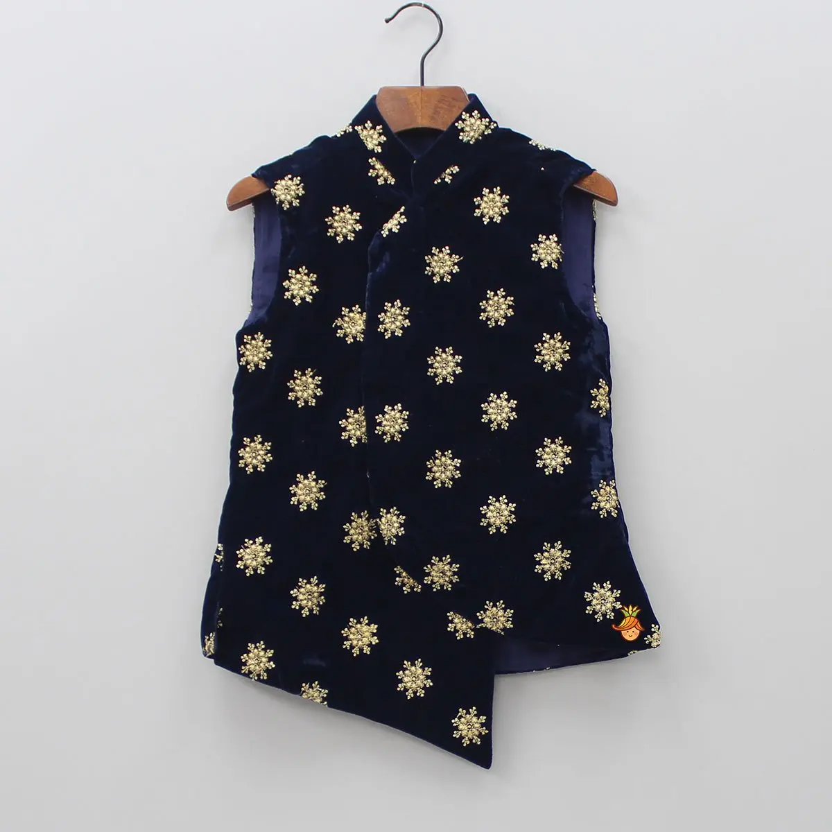 Kids Kurta And Dhoti With Sequin Work Beautiful Embroidered Velvet Jacket Mustard Gold Special Occasion Party