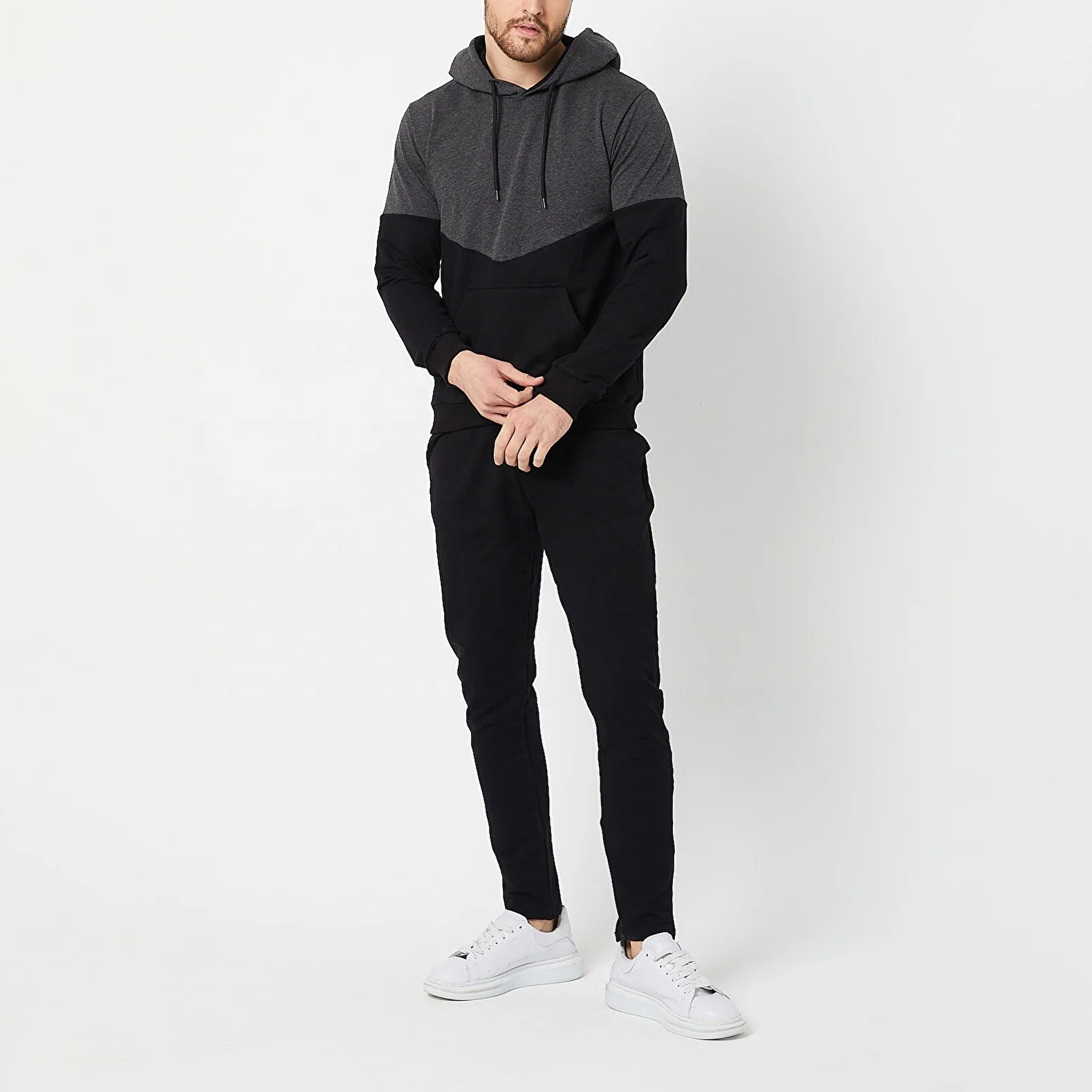 Hot Selling Stylish Color Block Sweat Suit Pullover hoodie with Pant Set / Nice Design Tracksuit 2023