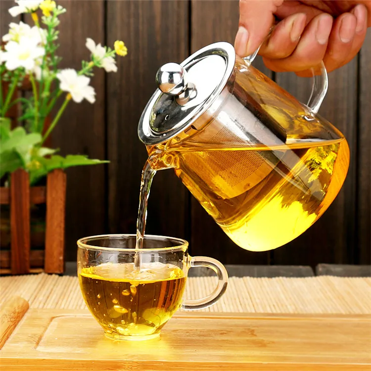 Glass Teapot With Infuser  Clear Refractory Glass Flower Tea Pot Handle Bottles Kettle Teapot