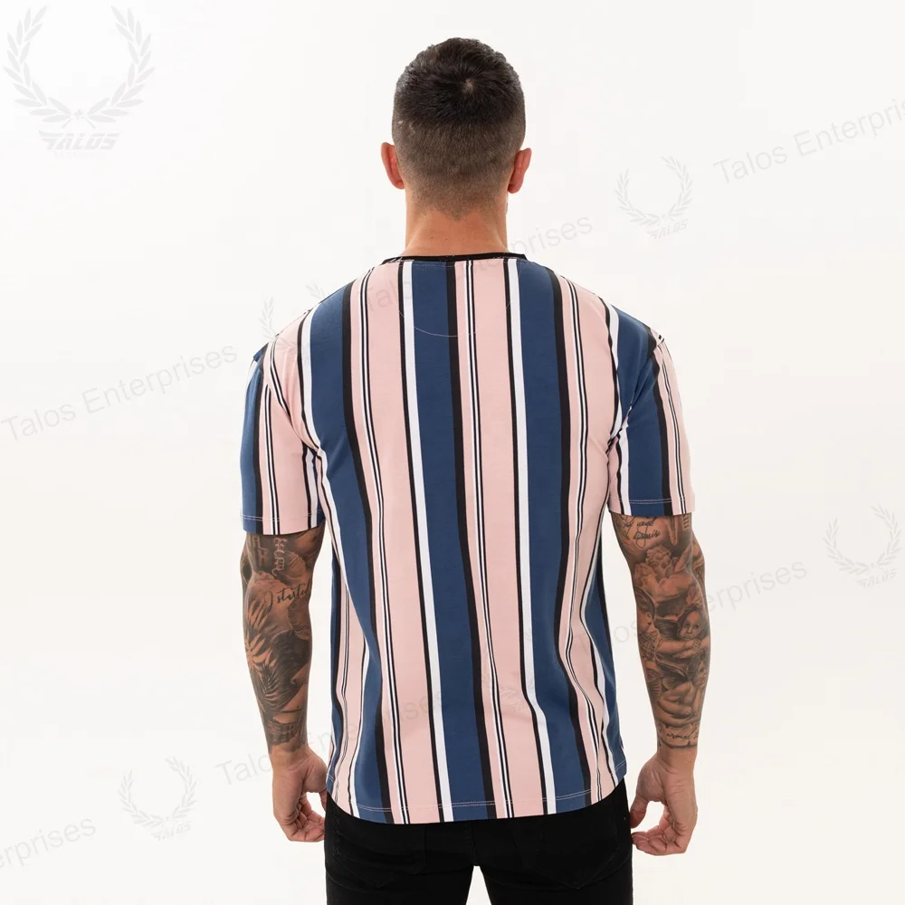 
Customized Chest panel Short Contrast sleeve Stripe T Shirt Men Striped T-shirt custom sublimation t-shirt 