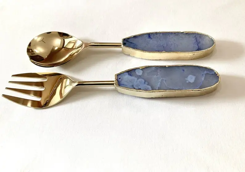 Amezing Blue Agate Spoon Set / Agate Serving Spoon With Stone Handle/ Wholesale Agate Cutlery Items