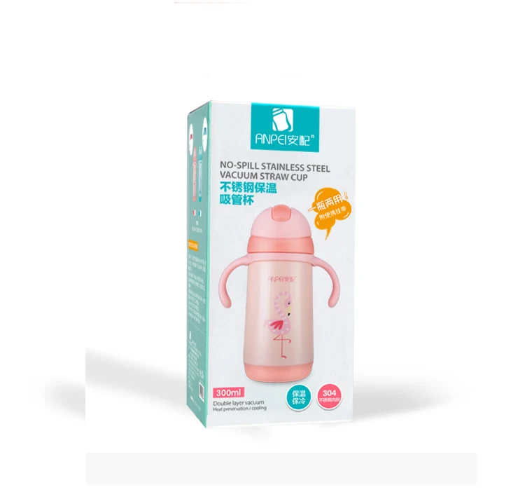 
300ml Factory selling 304 stainless steel vacuum insulated outdoor portable baby straw cup 