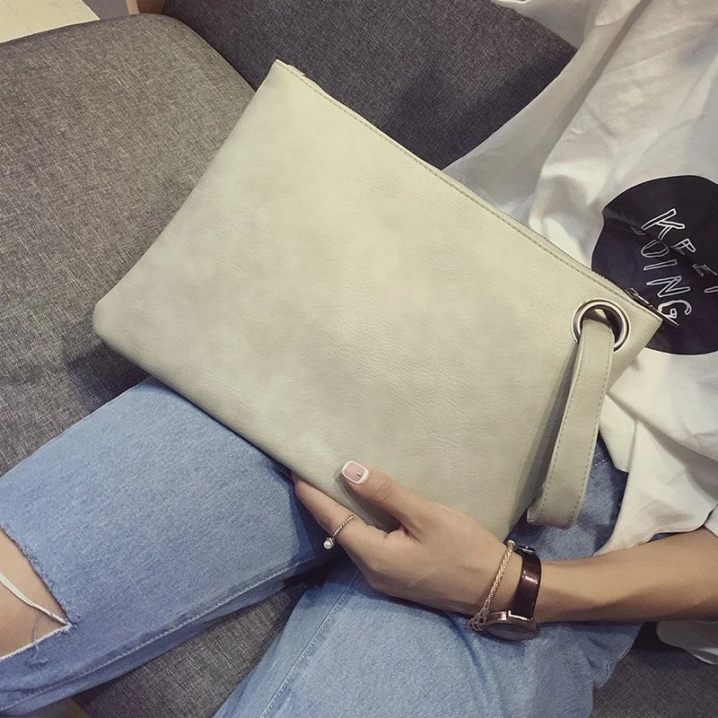2021 European and American style Vintage Vegan Leather Envelope Clutches Evening Handbag Pouch Zipper Clutch Bag