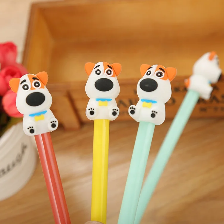 Wholesale 0.5mm gel ink plastic cartoon head cute dog pen for girl
