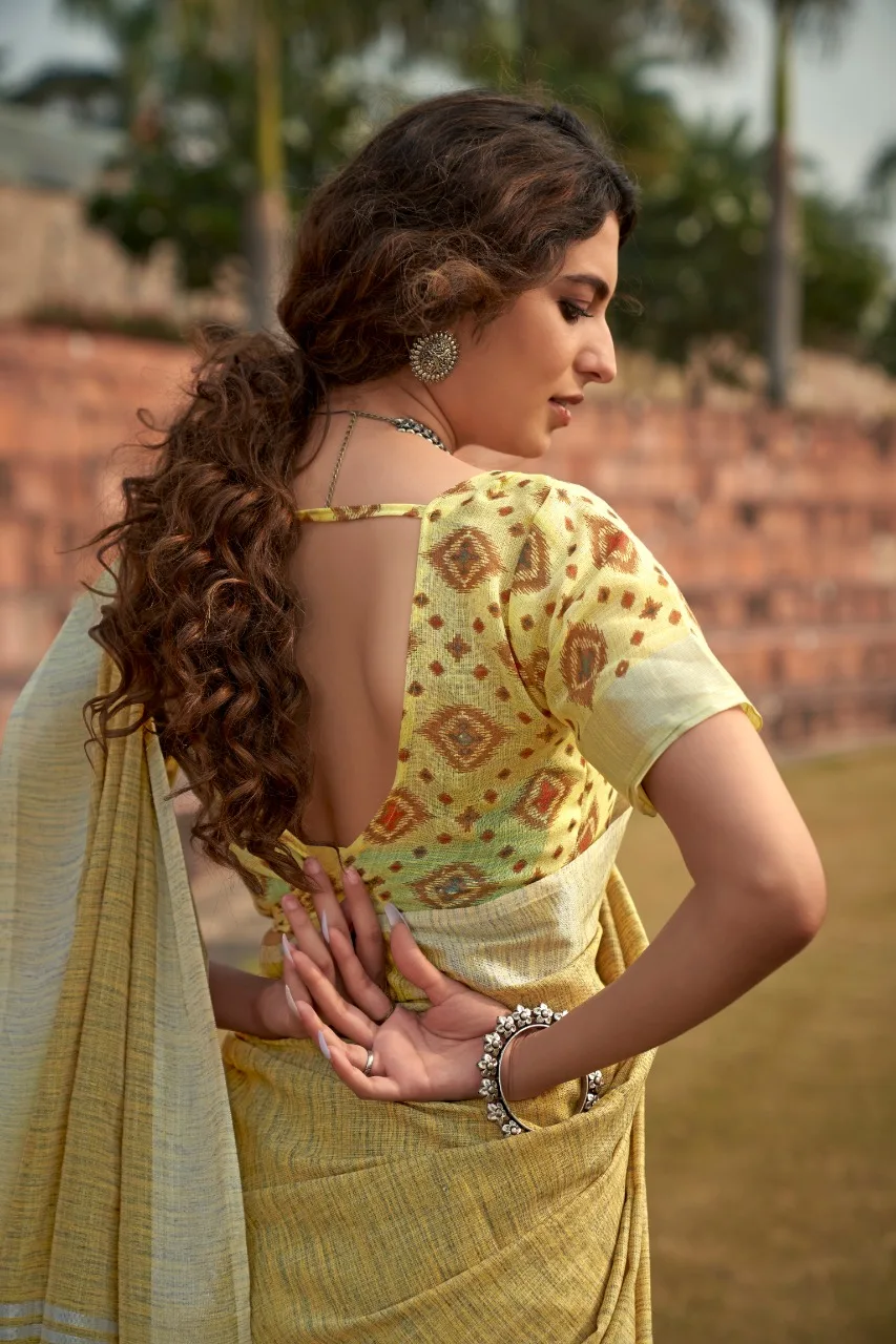 Pure linen handloom saree with blouse