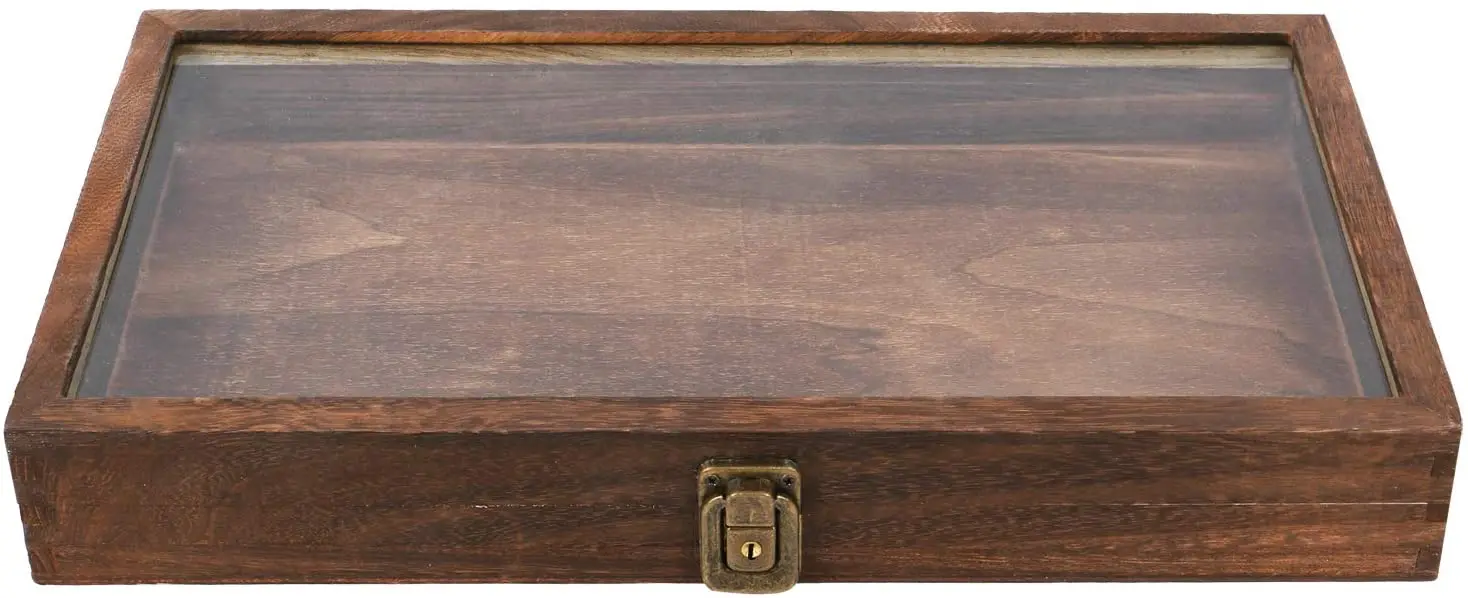 Natural Wood Glass Top Jewelry Display Case Accessories Storage Box