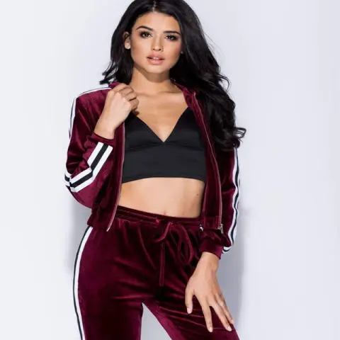 Dropshipping Velvet Sweat Suits Women Fall Winter Clothes Hoodies Jacket Flare Pants Set Ladies Two Piece Set Velour Tracksuits