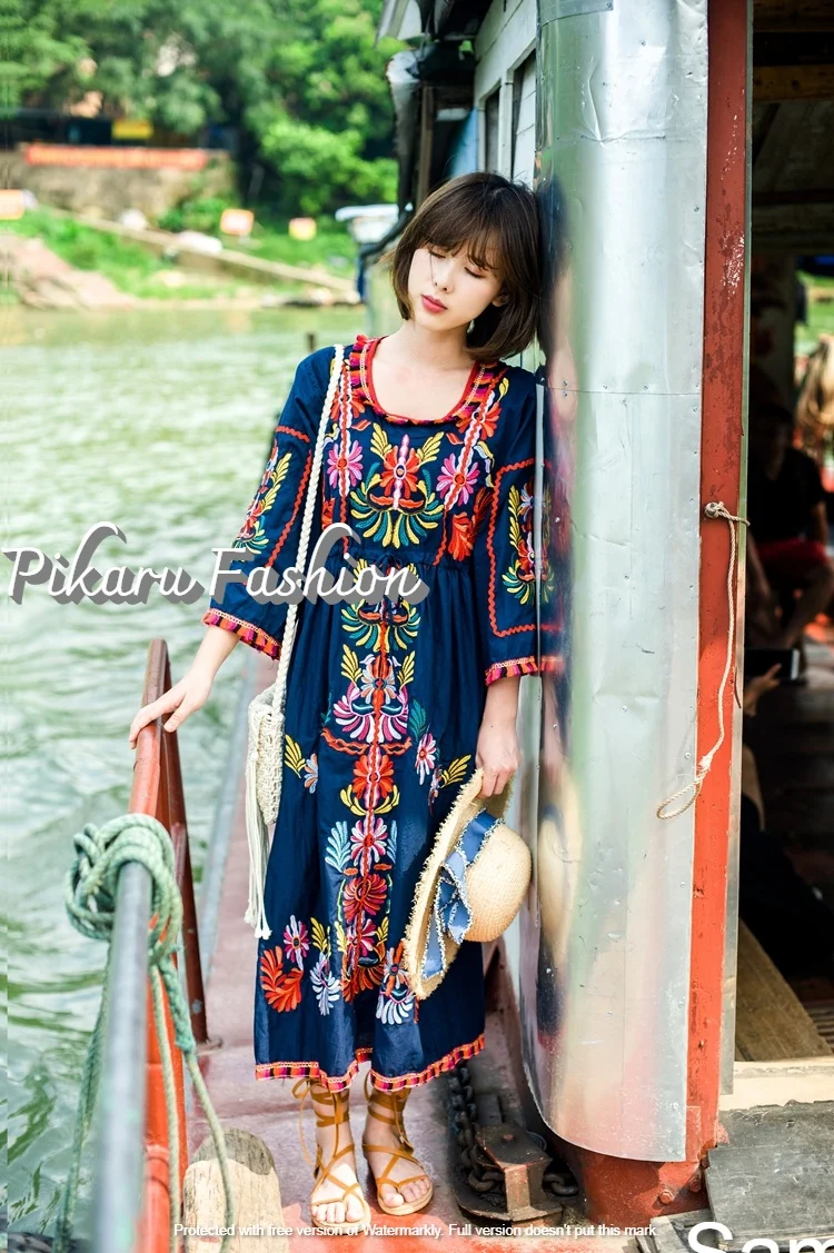  Элегантное платье с вышивкой ручной работы треугольным вырезом подходящий по стилю ремень женское кимоно пляжная Повседневная украинское