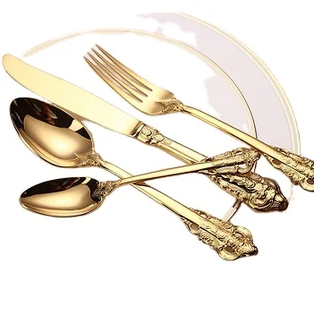 Golden Color Finishing Stainless Steel Metal Kitchen Cutlery Set with Glossy Finishing Wholesale Supplier