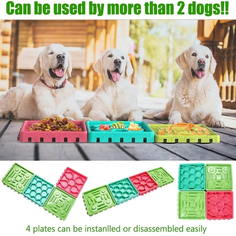 Двойной набор из 4 шт. ПЭТ Забавные интерактивные медленной подачи корма для собак для тарелочной чаши ноги коврик