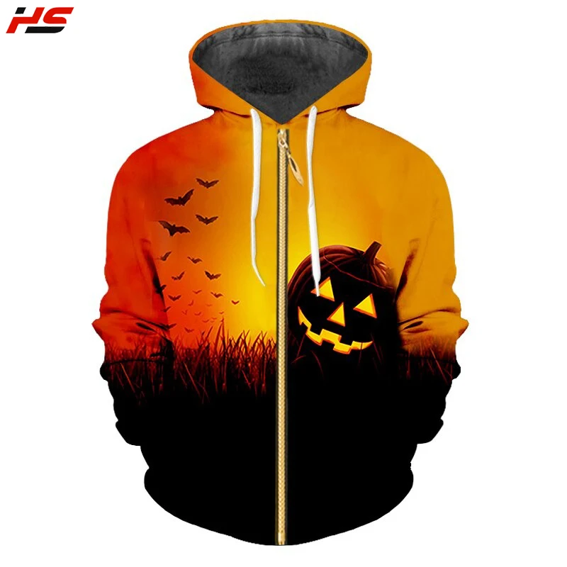New Horror Halloween Pumpkin In The Forest 3D Sublimation Pullover Hoodie For Men