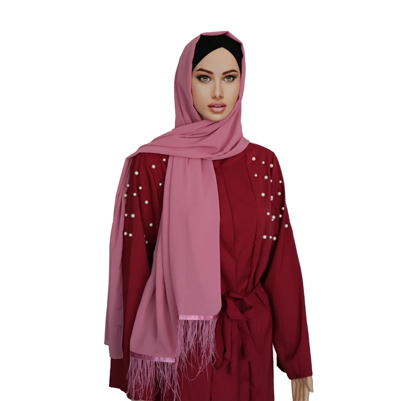 Fashion customize chiffon hijab with feather design scarves america popular chiffon hijab
