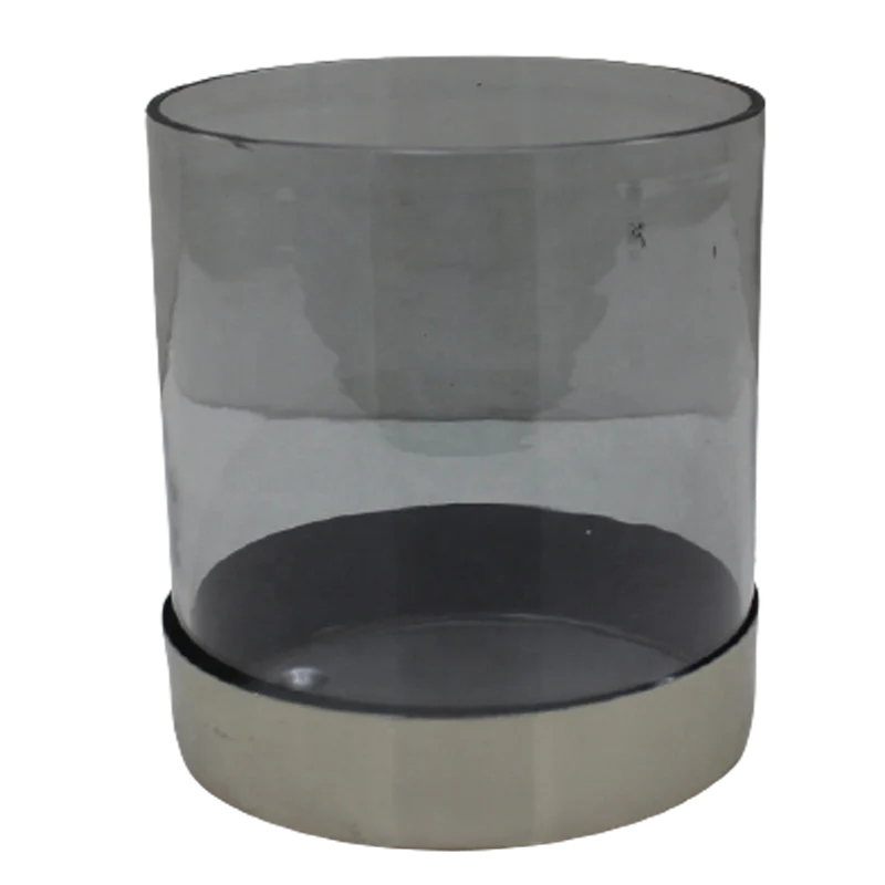 Home Decoration Candle Pillar Holder Glass Smoke Luster Iron Metal Nickel Silver Color Standard Size Candle Stand Handmade Bulk