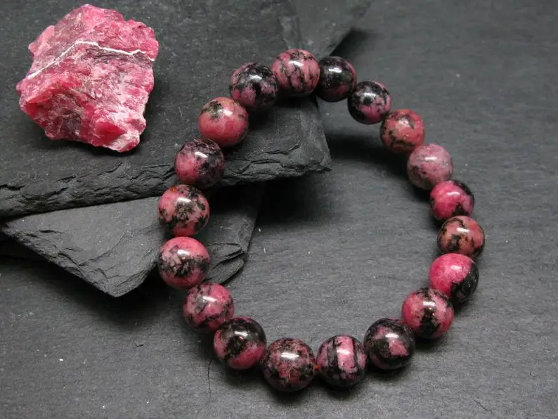 Natural Healing Rhodonite Crystal Bracelet Stone Christmas Jewelry Beads Bracelet Expandable Men Couple Bracelets Women Charka