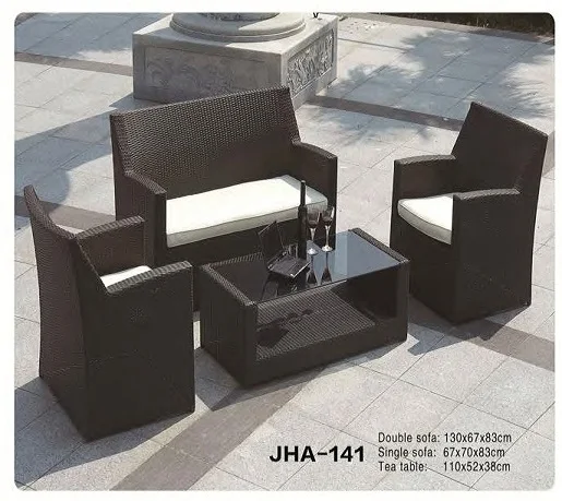 Garden and Patio 4 Seater Sofa Set with Coffee Table PVC Rattan Furniture
