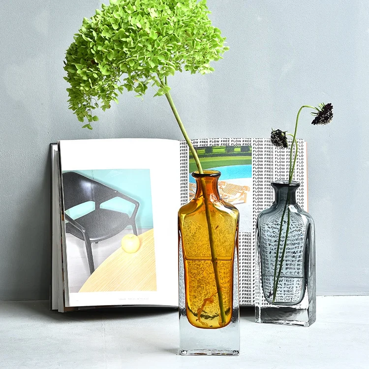 Bixuan Vases Solid Color Handblown Art Glass Flower Arrangement Vase Wine Bottle Shape Table Decor Accent Centerpieces Vases