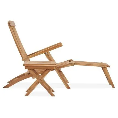Folding Teak Sun Lounger Chair with Side Table for Outdoor Beach Pool Hotel or Living Room Wood Furniture
