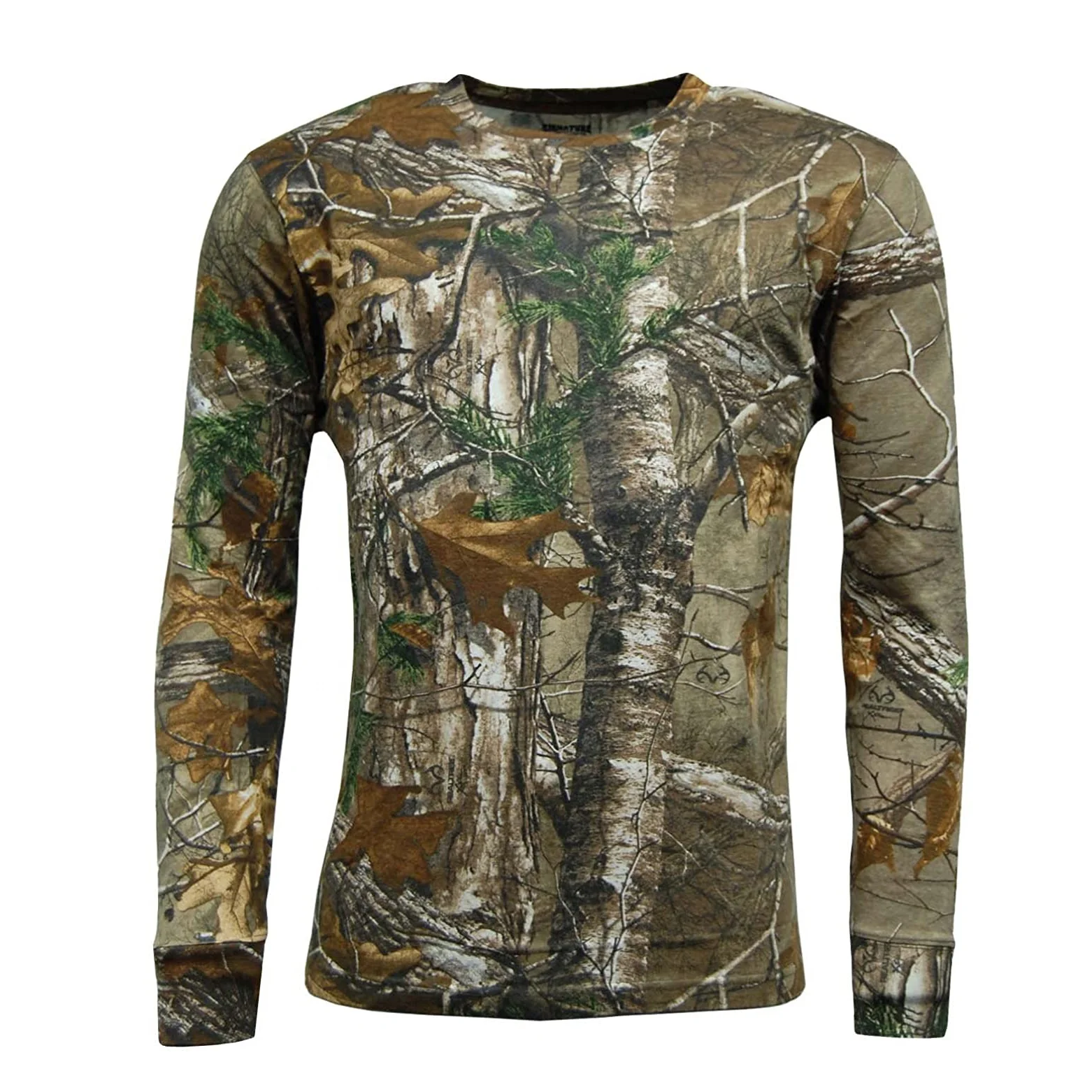 Hot selling 100% Cotton Custom Printed Embroidered Logo jungle tree Mens T shirts full sleeves printing logo hunting