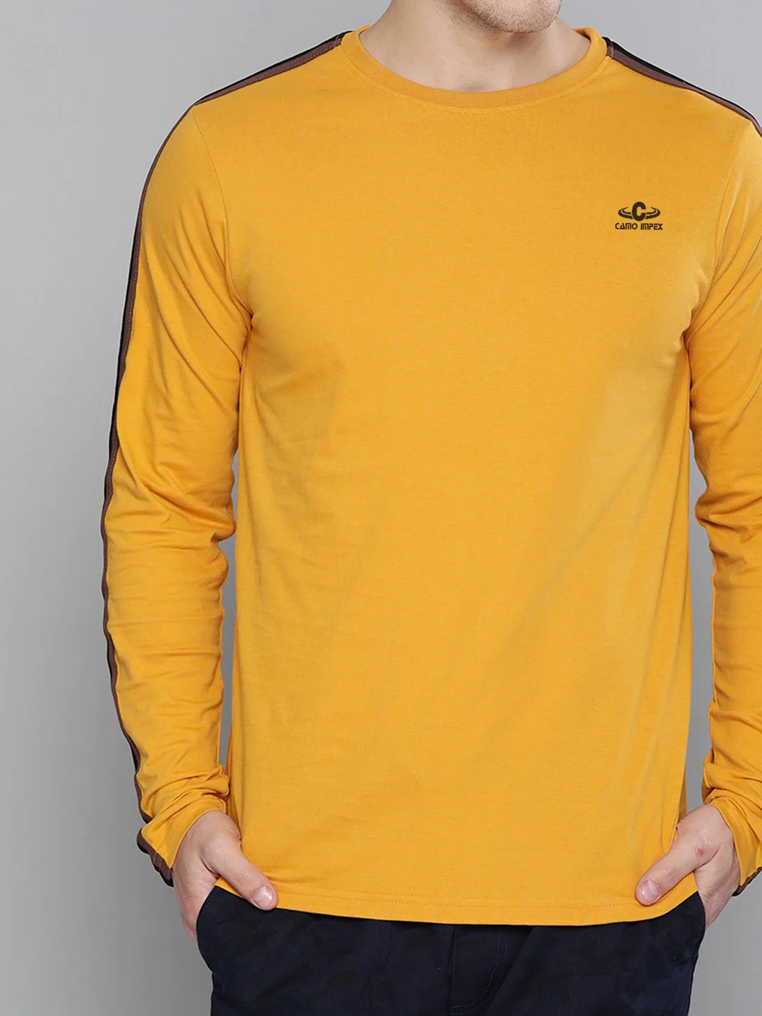 2021 Custom New Polyester Cotton Men Mustard Yellow Pure Cotton T-shirt With Custom Logo Manufactured By Camo Impex