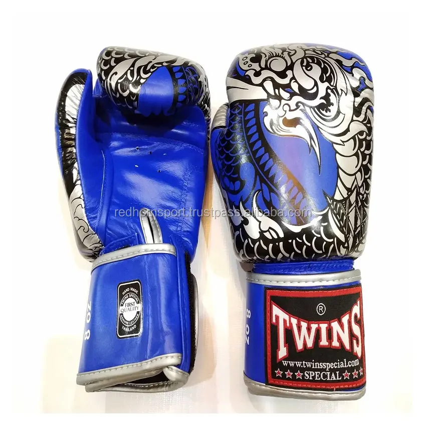 Blue Twins special Professional fight Leather Boxing Gloves twins speed bag boxing luva muay thai