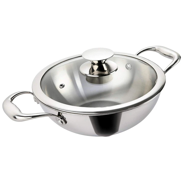 2022 Hot Selling Iron Kadhai Induction Bottom Non Stick Stainless Steel Cookware Sets Steel Lid Gift Box & Master Carton 1000pcs