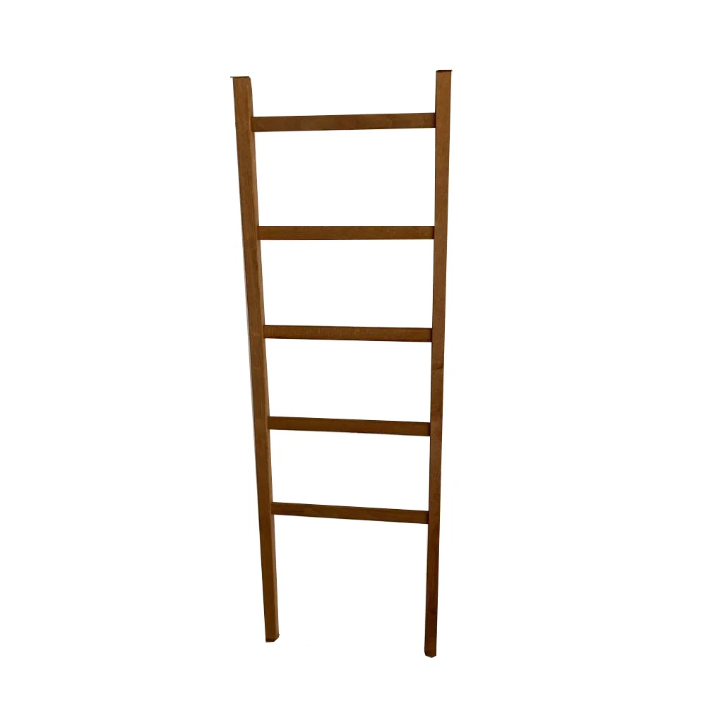 Italian quality towel holder ladder in solid beech wood walnut color with 5 rungs free standing for bathroom and bedroom