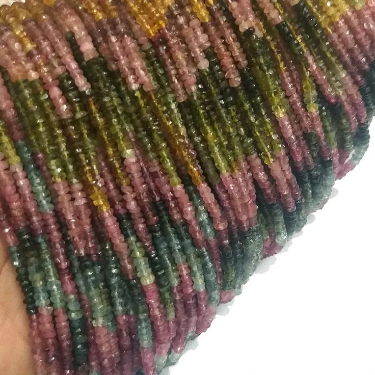 Натуральные разноцветные турмалиновые бусины, разноцветные турмалиновые драгоценные камни 3-4 мм, граненые круглые бусины, нитка 12,5 дюйма