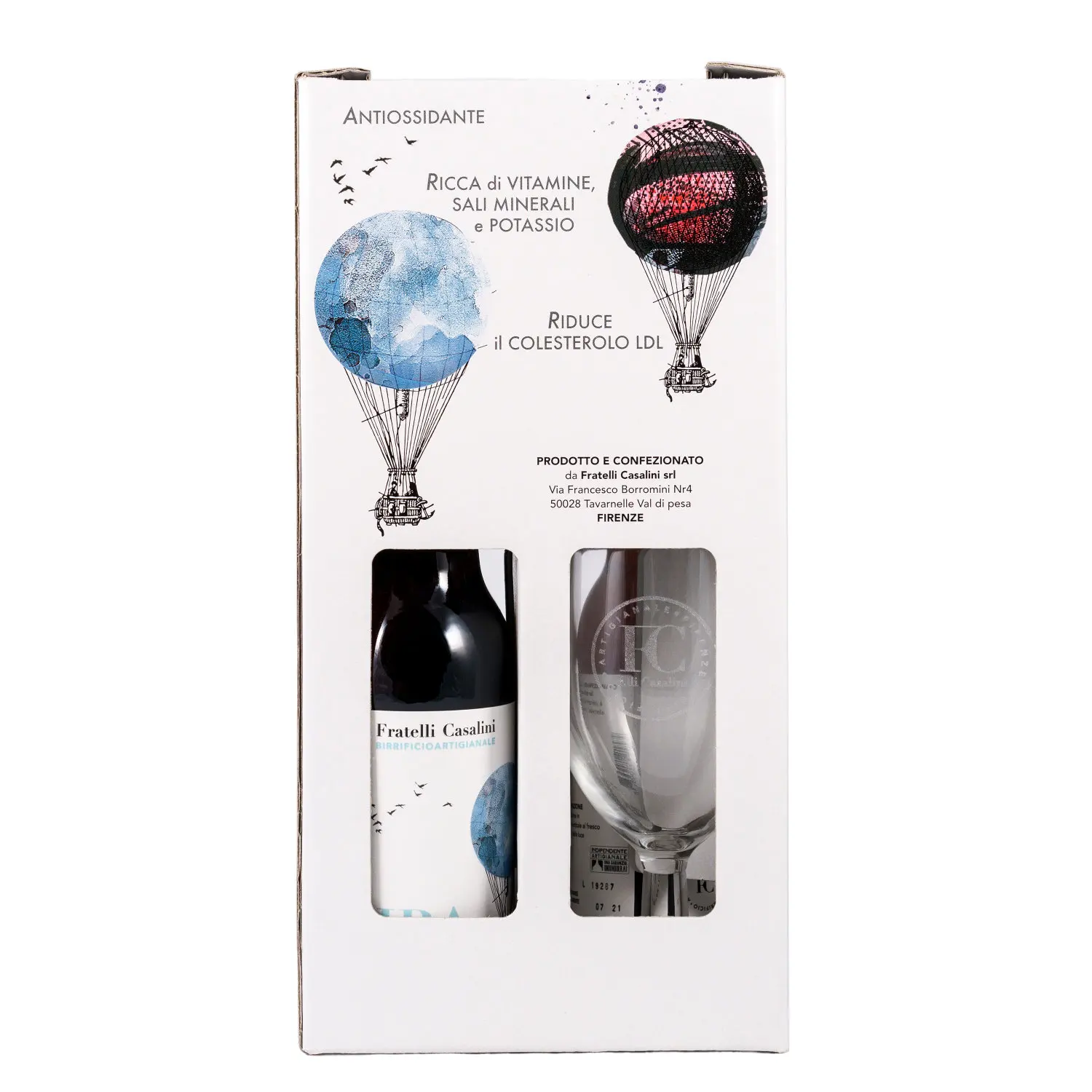 Gift Box 3 Beer Bottles and a Glass Different Taste of Made in Italy -