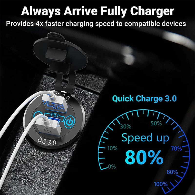 New Arrived Marine Auto RV Dc 12v Fast Charger Type-c USB Qc3.0 Dual USB Car Socket USB Car Charger