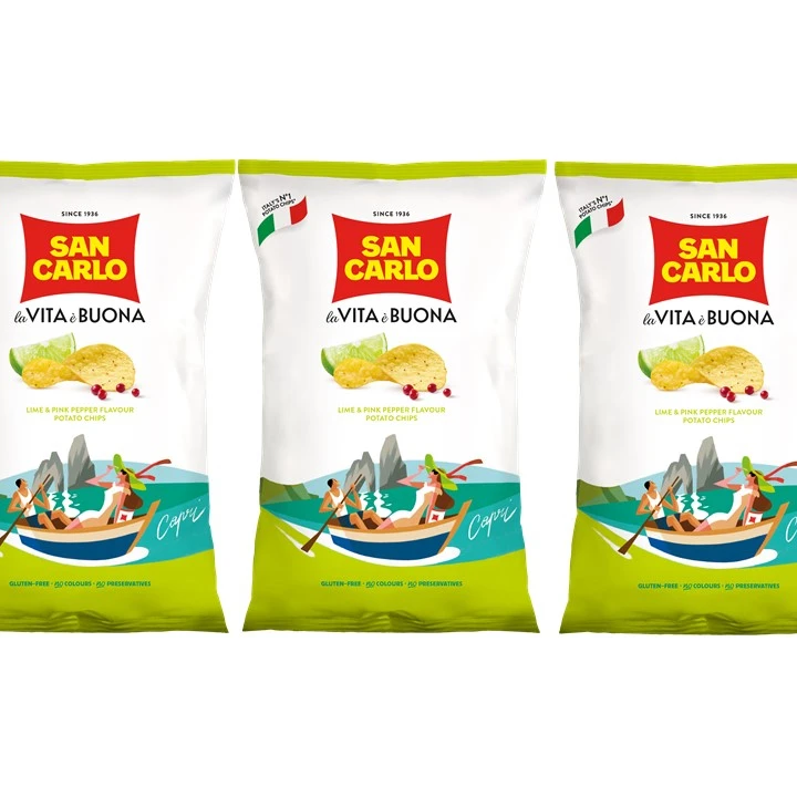 Made in Italy San Carlo zesty potato chips lime&pink pepper flavor gr 50 Italian quality
