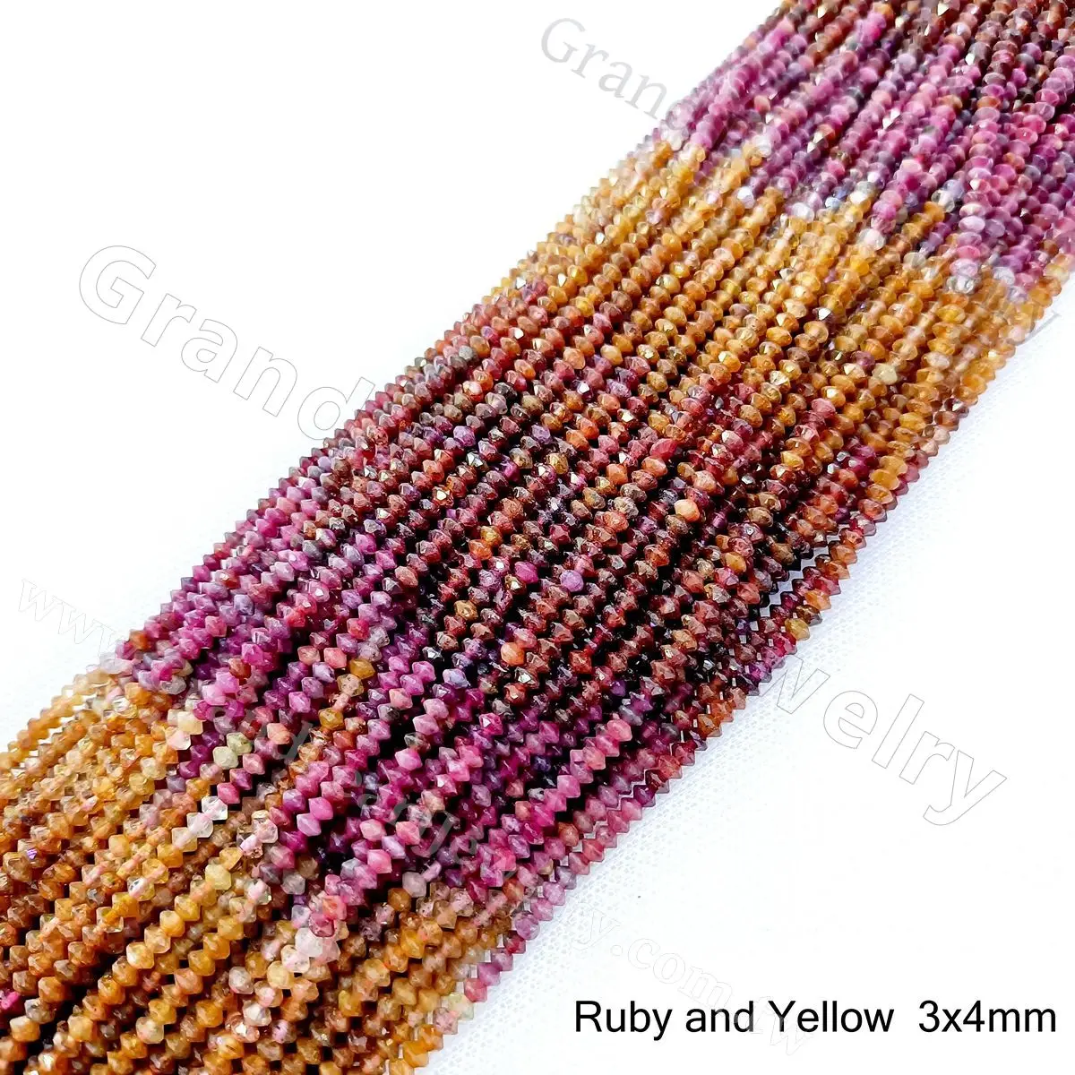 
Faceted Gemstone Roundel _ Ruby and Yellow Sapphire - 3x4mm 