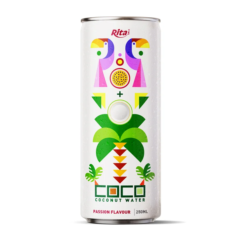 New Design 250ml Alu Can Natural Coconut Water with Passion Fruit Flavor Puree Made in Vietnam