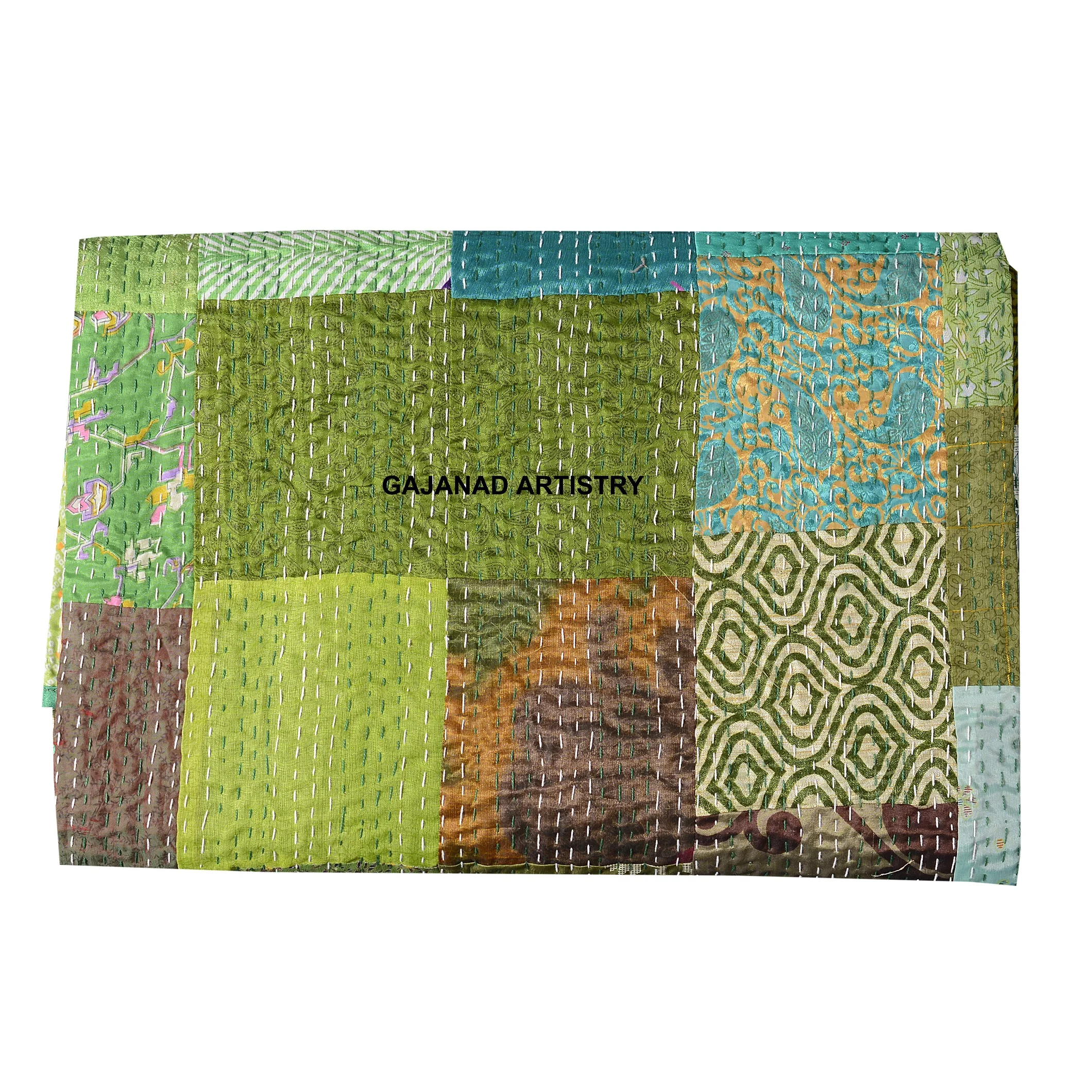 queen size kantha quilt handmade kantha bedcover bedspread blanket coverlet patola silk patch work vintage indian quilt
