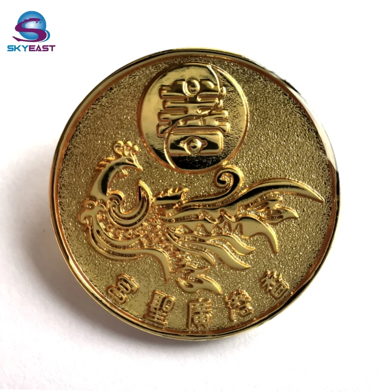 
Promotional High Shiny Gold Epoxy Raised Phoenix Metal Logo Pin Badges 